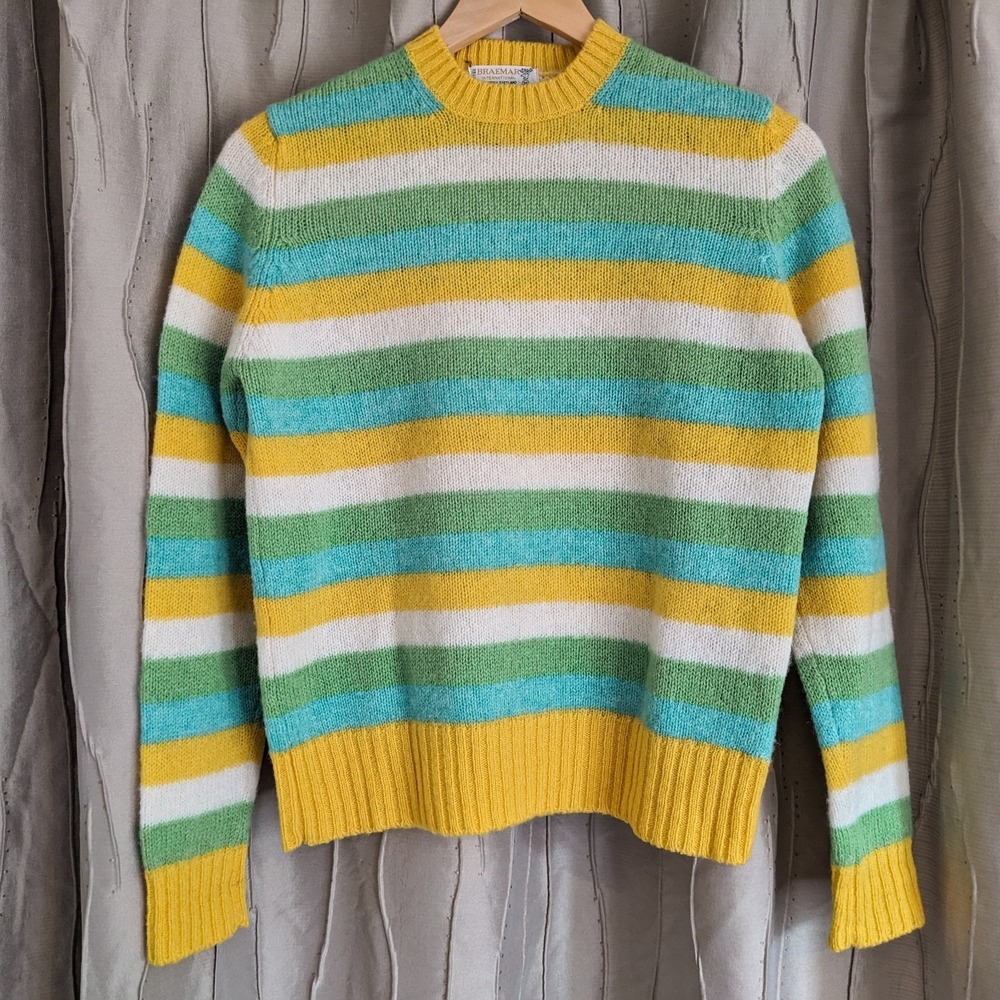 Vintage Braemar Scottish Shetland Wool Sweater Men's 38 Striped Eclectic Grandpa - Picture 4 of 14